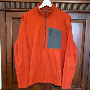 L. L. Bean Orange Fleece Quarter-Zip Pullover with Gray Zipper Pocket